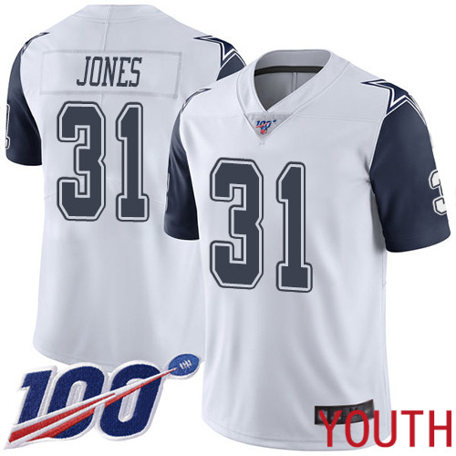 Youth Dallas Cowboys Limited White Byron Jones #31 100th Season Rush Vapor Untouchable NFL Jersey